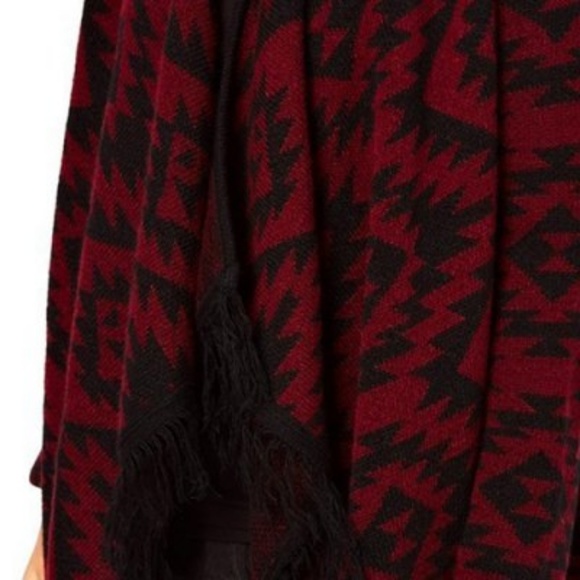 Aztec Print Open front print cardigan in Burgundy - Picture 4 of 7